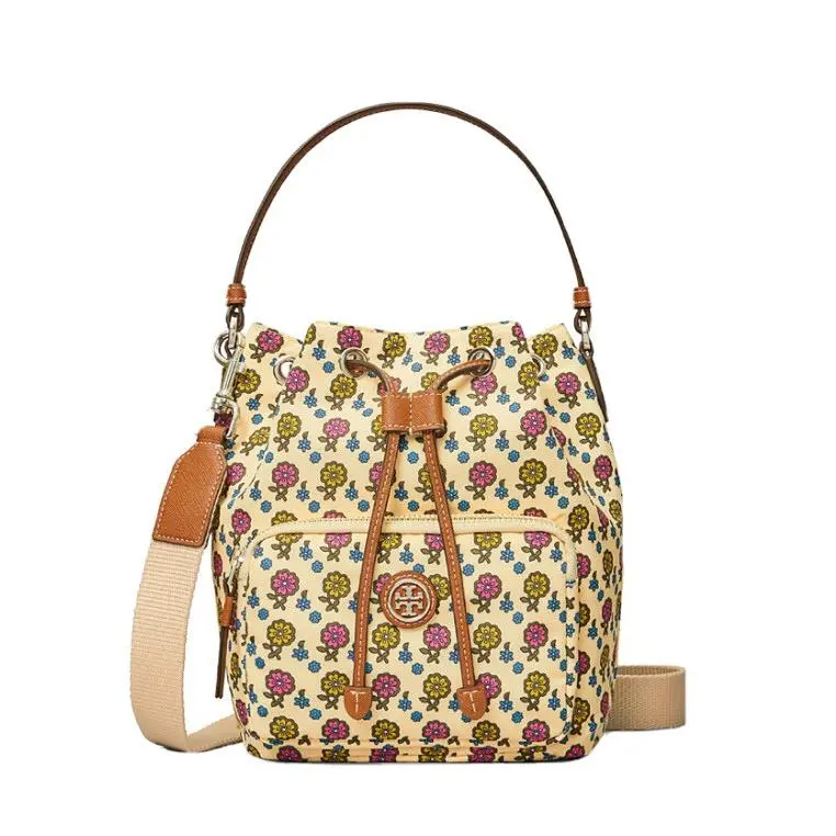 Tory Burch Virginia Printed Bucket Shoulder Bag Ivory Floral Daisy Border