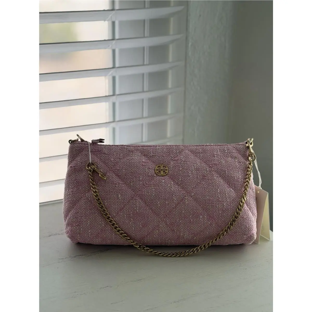 Tory Burch Willa Tweed Zip Top Shoulder Bag 162965 Pink