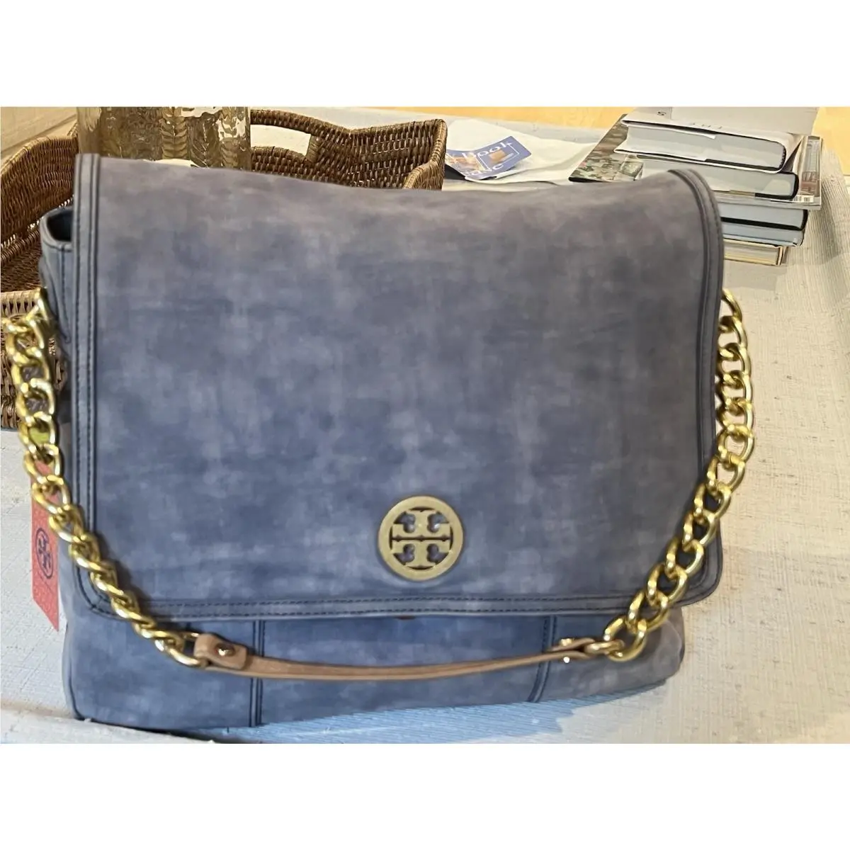 Vintage Tory Burch Mclane Messenger Washed Blue Chain Strap Shoulder Bag