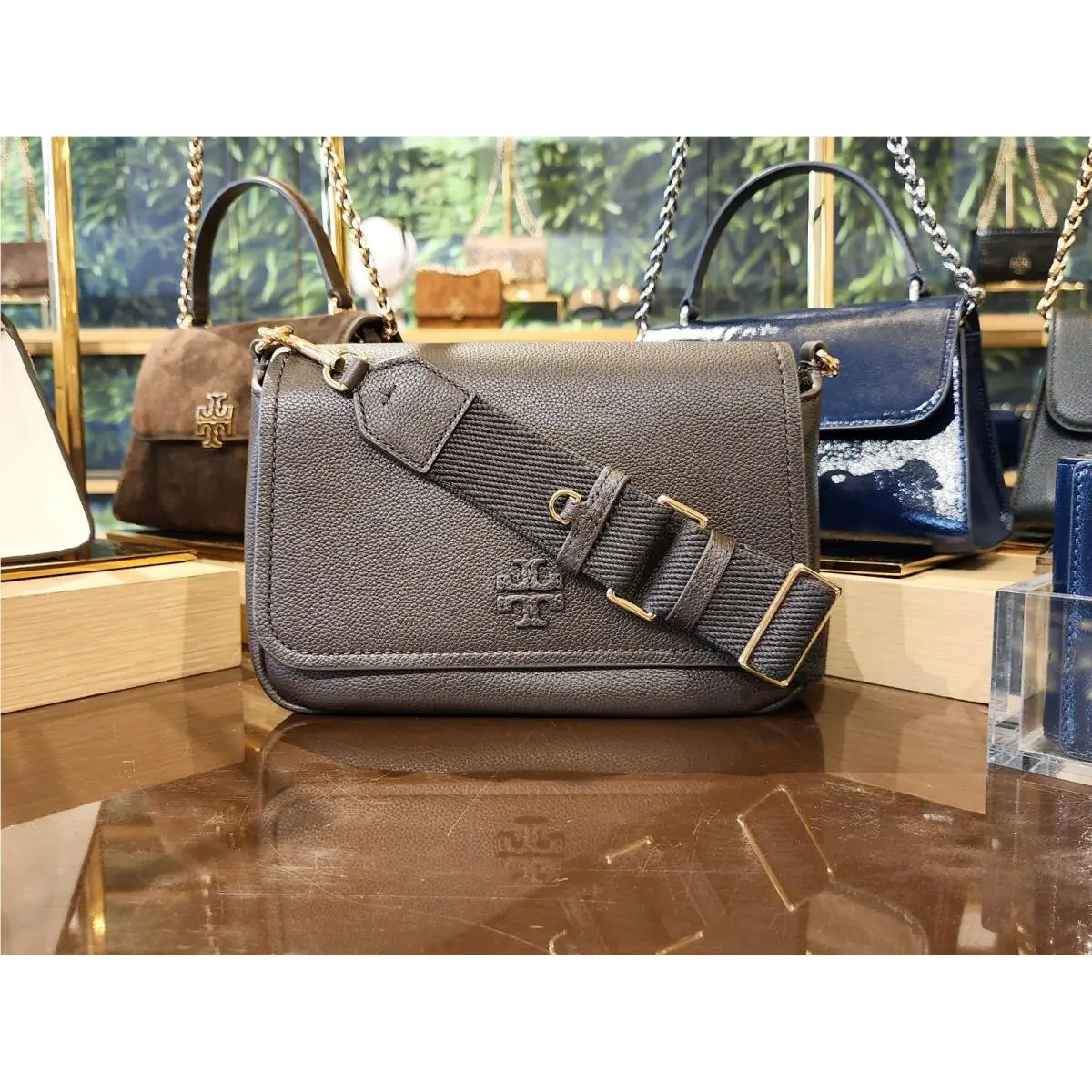 Tory Burch Thea Deep Brown Leather Flap Crossbody Shoulder Bag Purse 177323