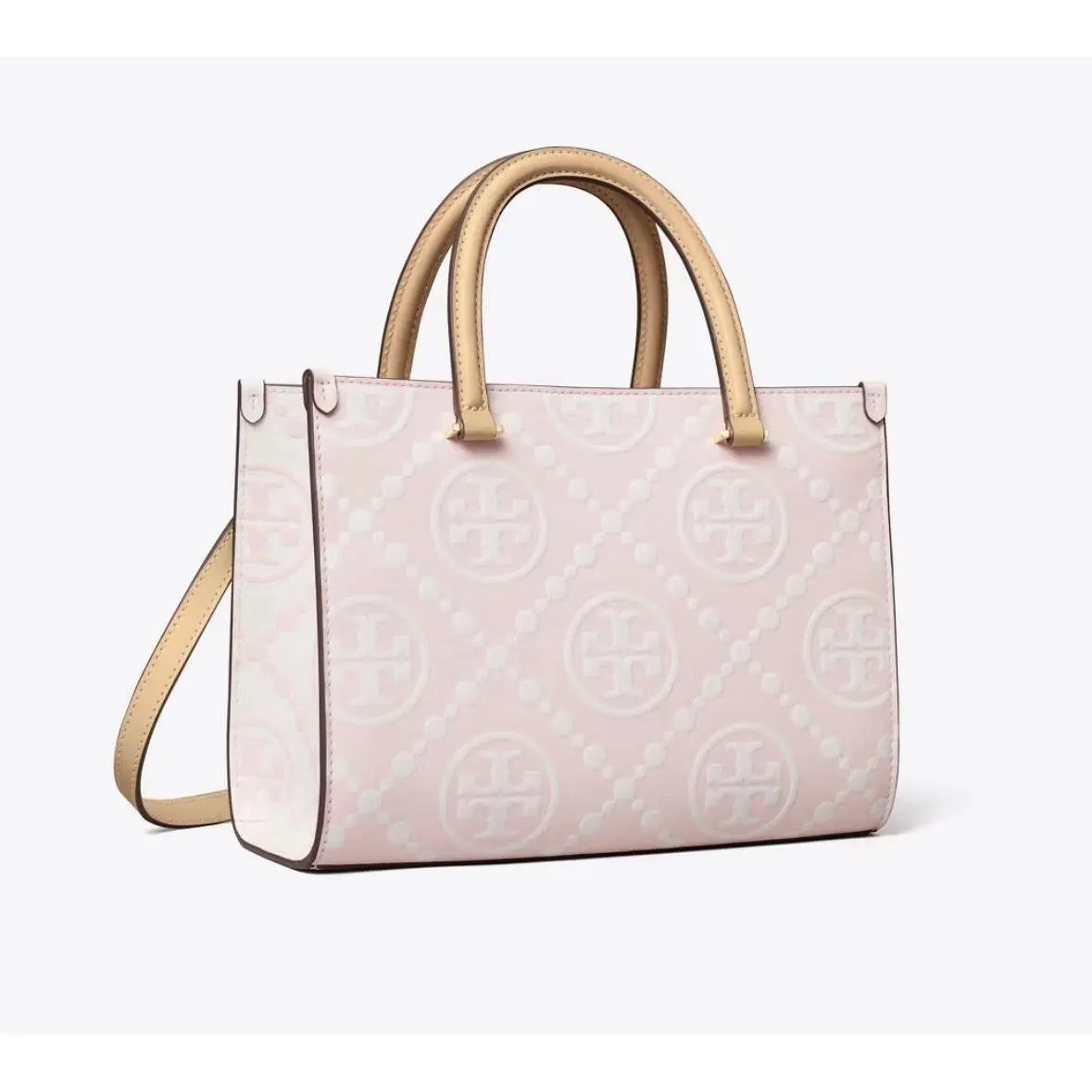 Tory Burch T Monogram Contrast Embossed Top-handle Tote Powder Pink