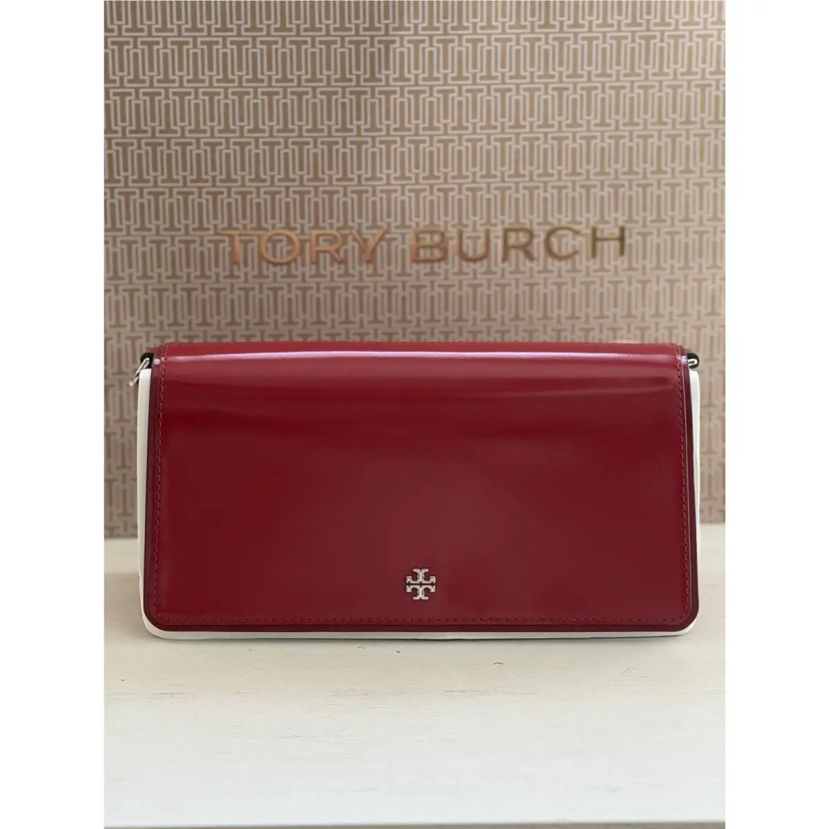 Tory Burch Emerson Warm Red Patent Leather Convertible Crossbody Bag 157620