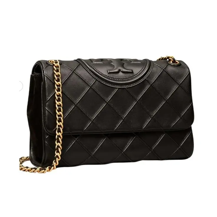Tory Burch Soft Large Fleming Convertible Shoulder Bag Black Gold HW