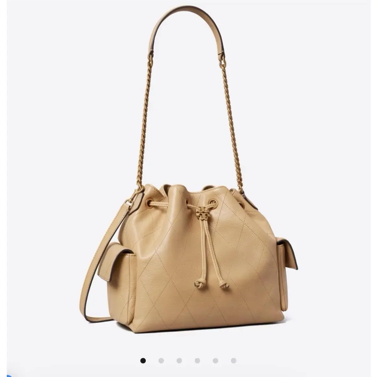 Tory Burch Charlie Quilted Drawstring Shoulder Bag Pecan