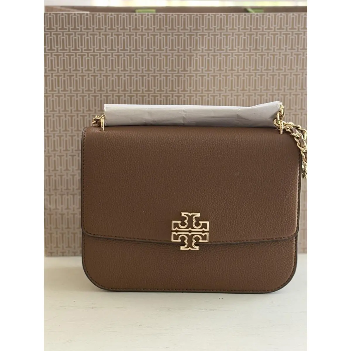 Tory Burch 138724 Britten Medium Adjustable Shoulder Bag Leather in Moose