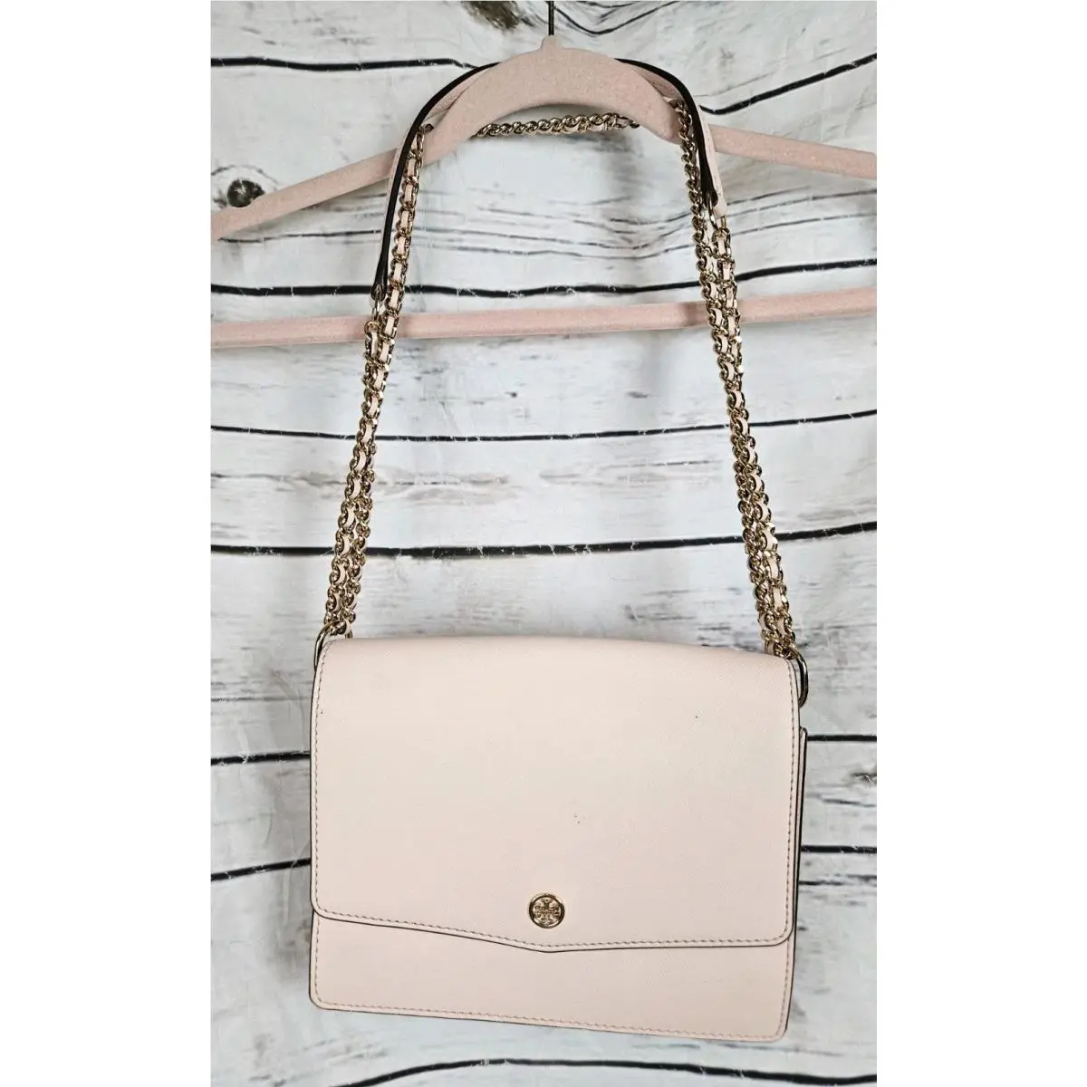 Tory Burch Robinson Crossbody Flap Purse Pink Chain Convertible Strap