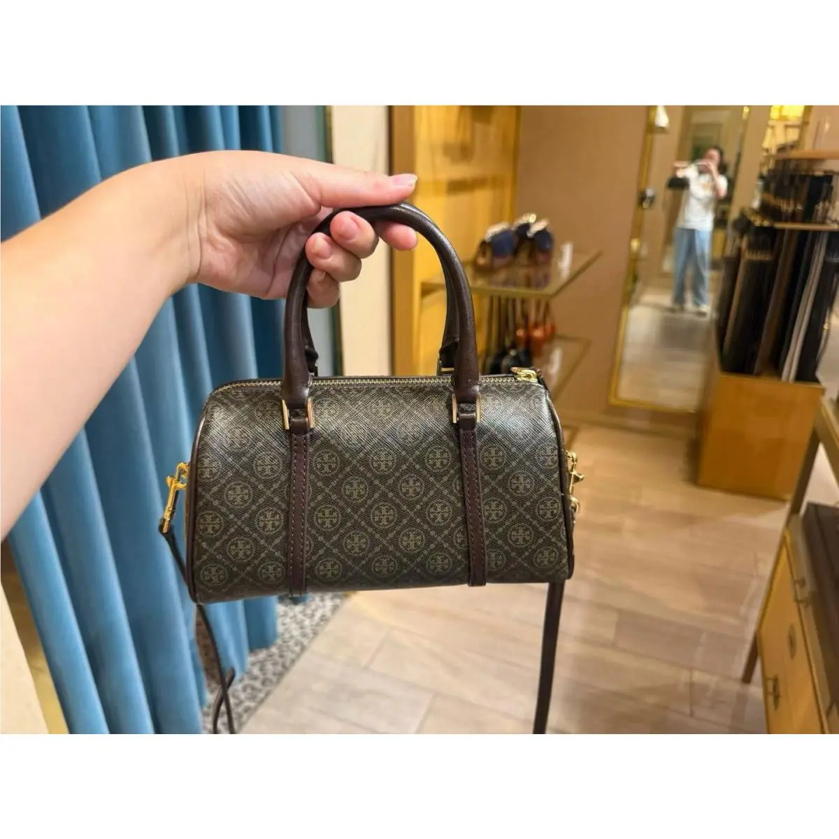 Tory Burch T Monogram Coated Canvas Petite Barrel Bag