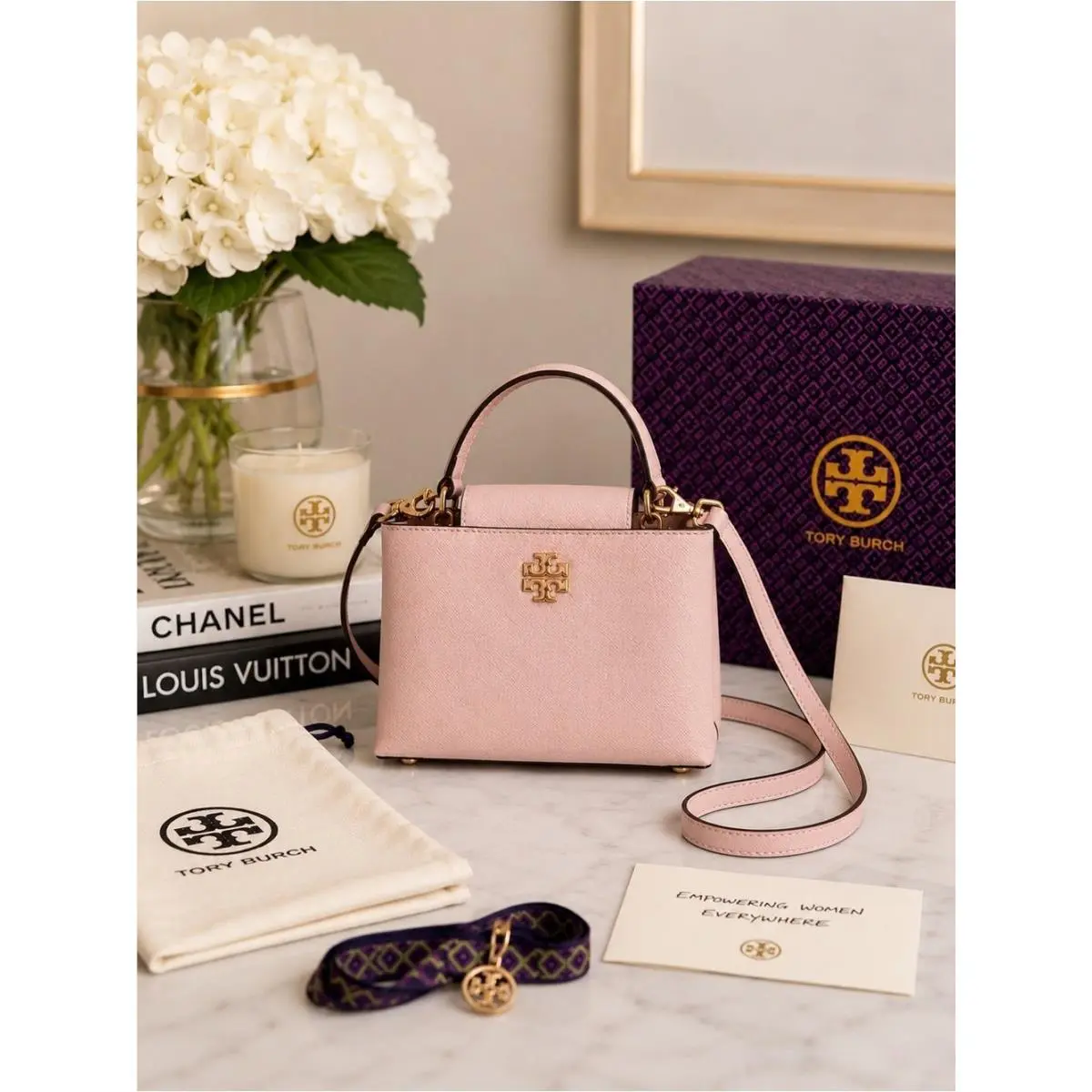 Tory Burch Britten Mini Satchel Crossbody Delicate Pink Pebbled Leather