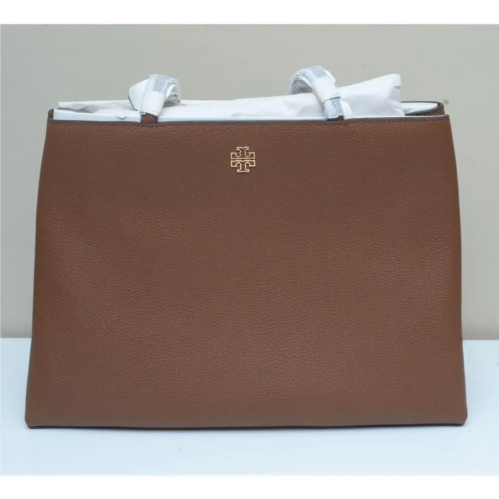 Tory Burch Britten Pebbled Leather Tote Bag Purse in Moose Brown 162817