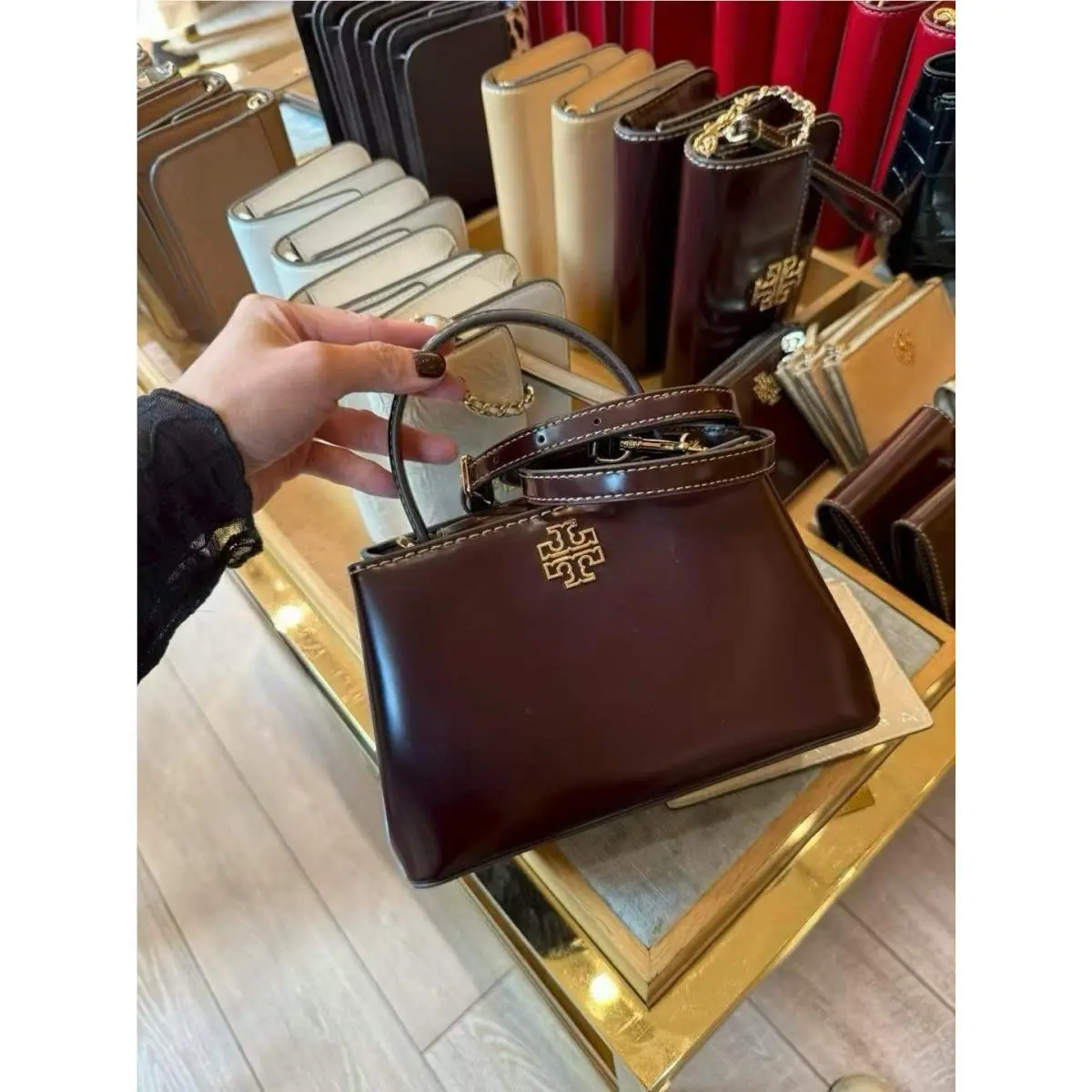 Tory Burch Britten Patent Leather Mini Satchel Crossbody Tempranillo 162831