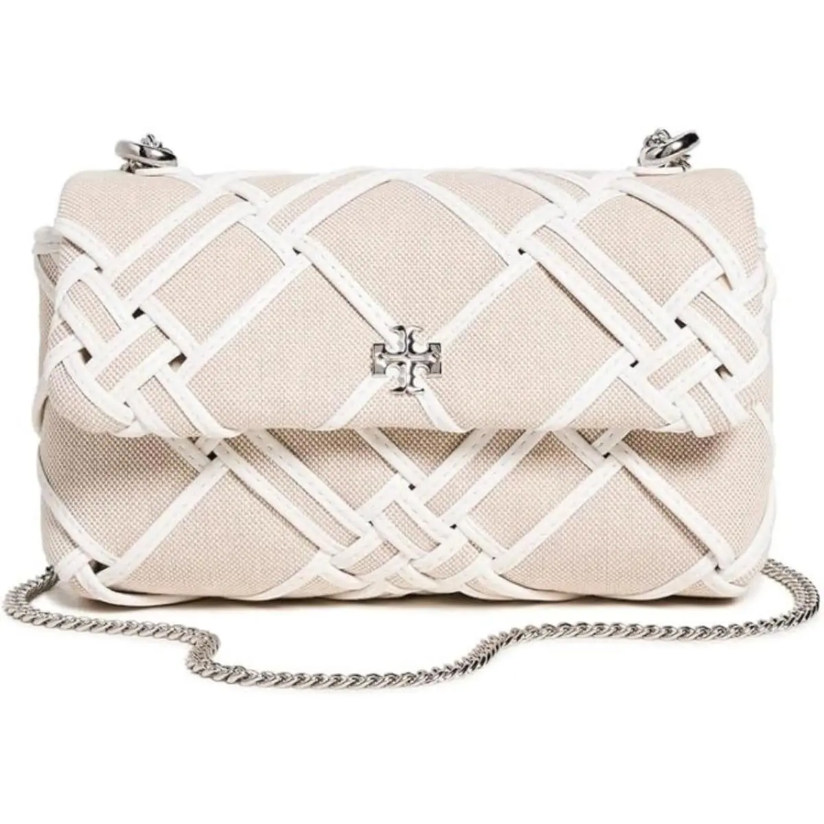Tory Burch Women`s Kira Woven Canvas Mini Flap Bag Natural/blanc Off White