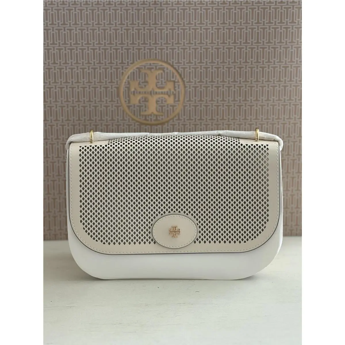 Tory Burch Emerson E / W Flap Adjustable Shoulder Bag Light Cream