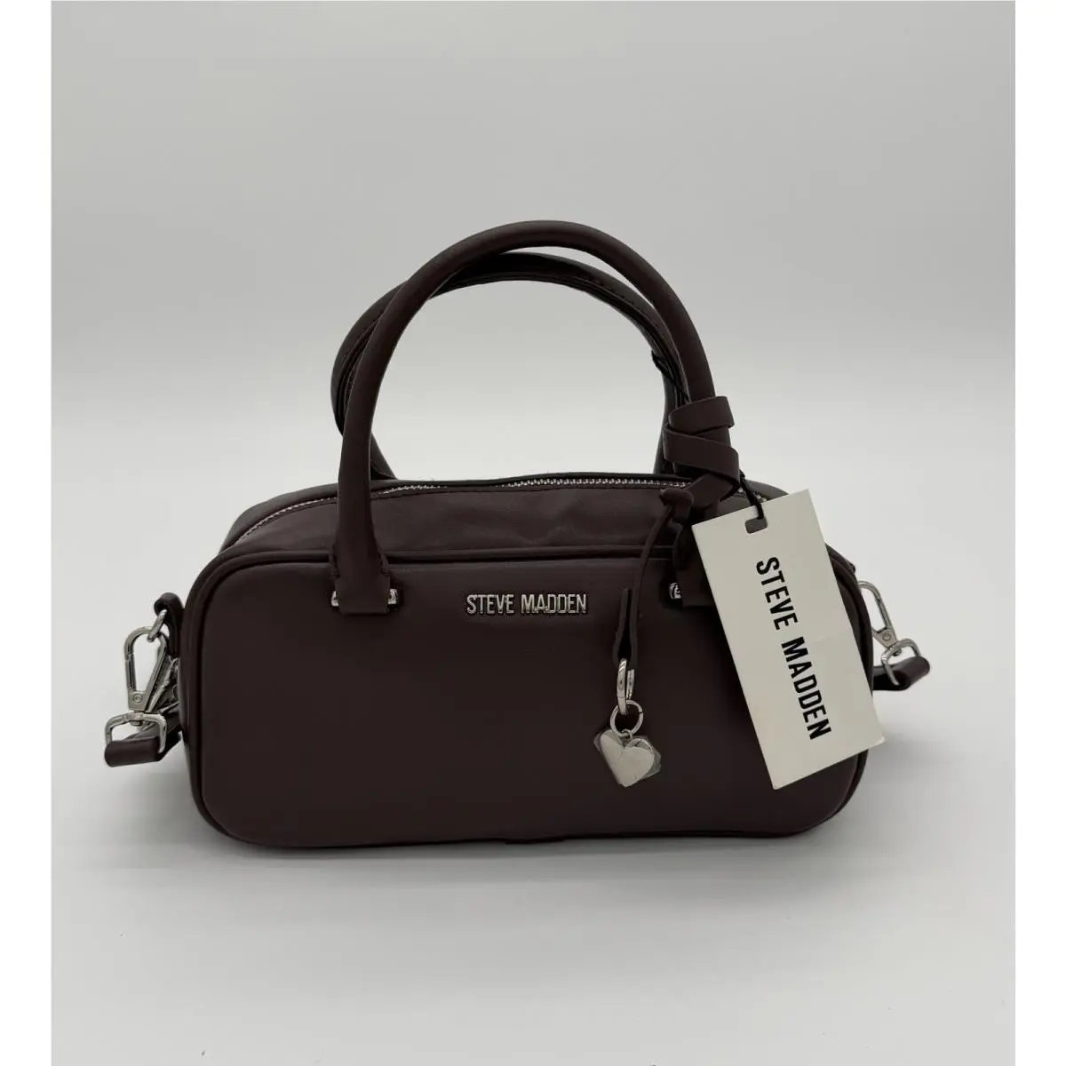 Bharlan Chocolate Satchel Bag Crossbody with Heart Charm by Steve Madden