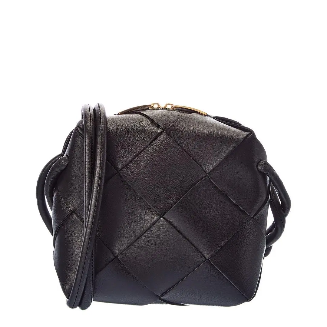 Bottega Veneta Cassette Mini Intrecciato Leather Camera Bag Women`s Black