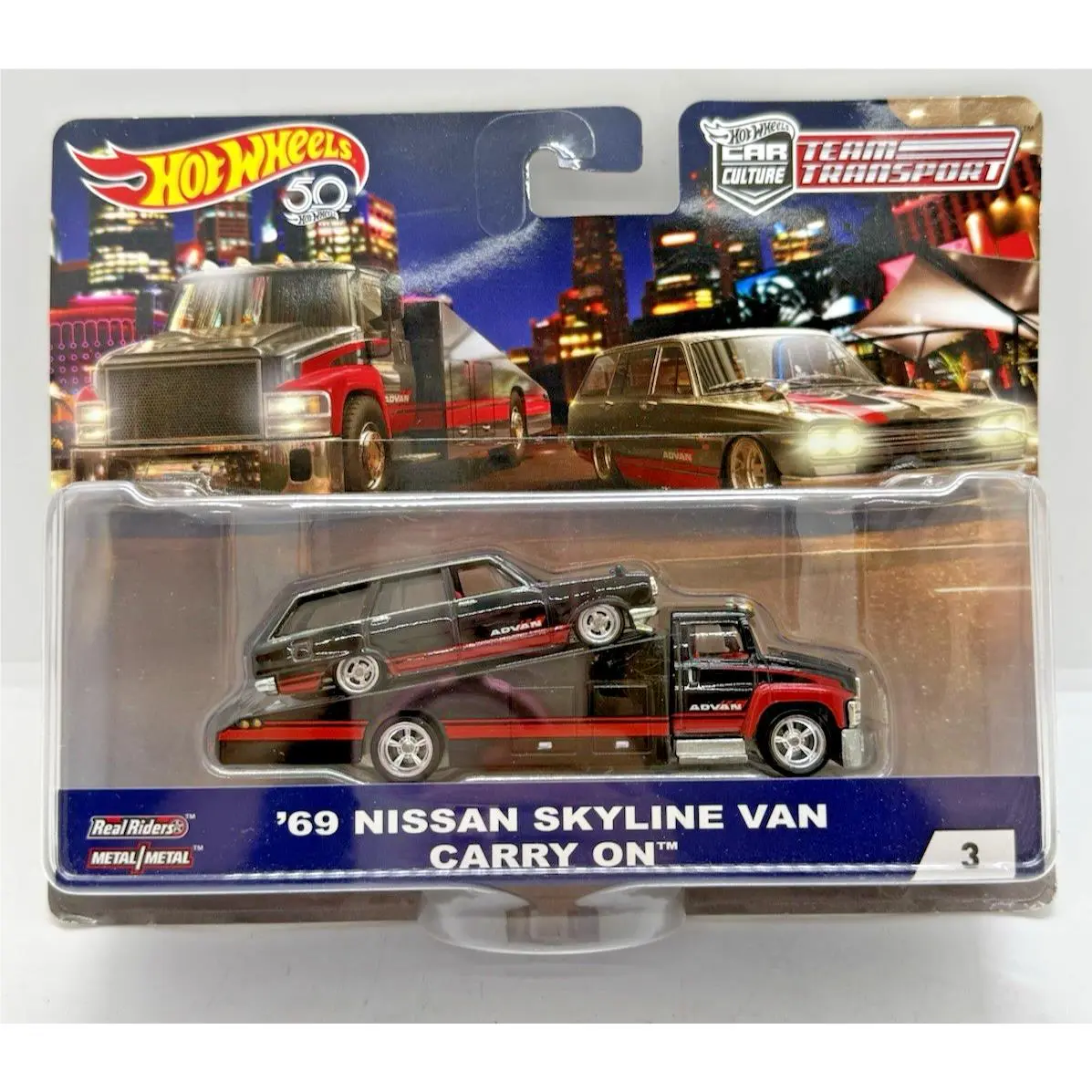 Hot Wheels Team Transport Car Culture `69 Nissan Skyline Van Carry On Black