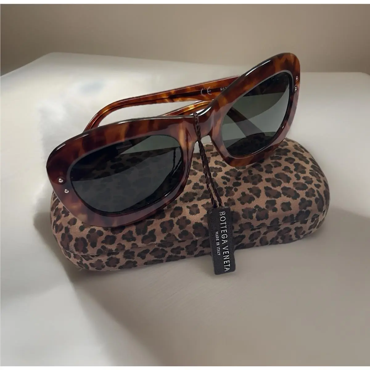 Vtg. Desginer Bottega Veneta Italy Sunglasses Tortoise Look Leopard Polarized