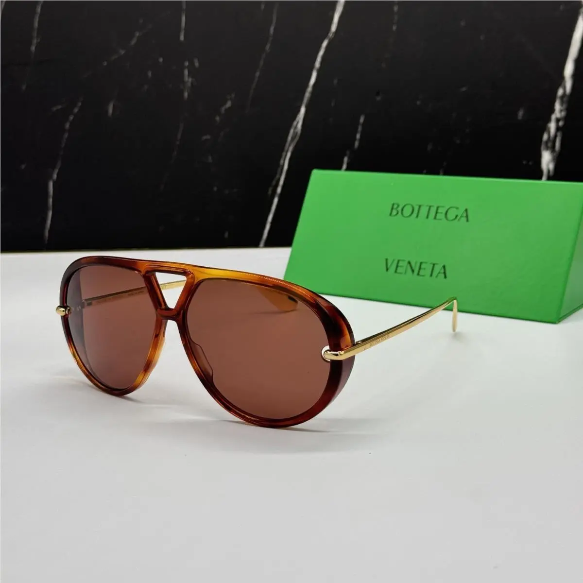 Bottega Veneta Gold Brown Aviator Unisex Sunglasses BV1274S 003