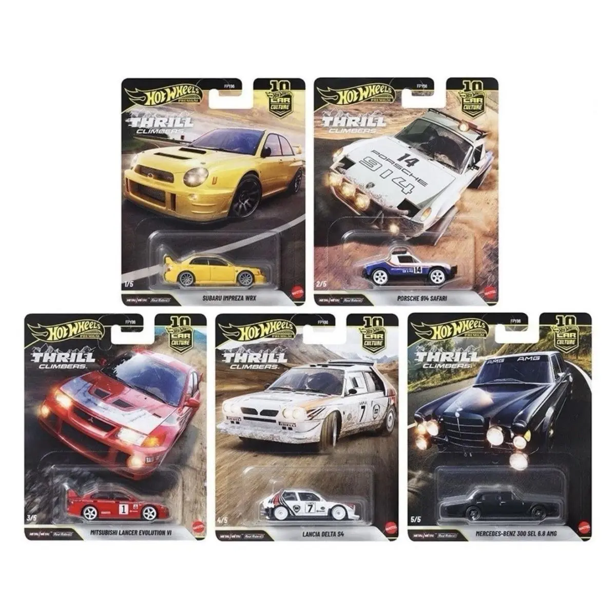 Premium Thrill Climbers 5-Car Set Die-cast 1:64 Scale Rally Cars FPY86-961Q