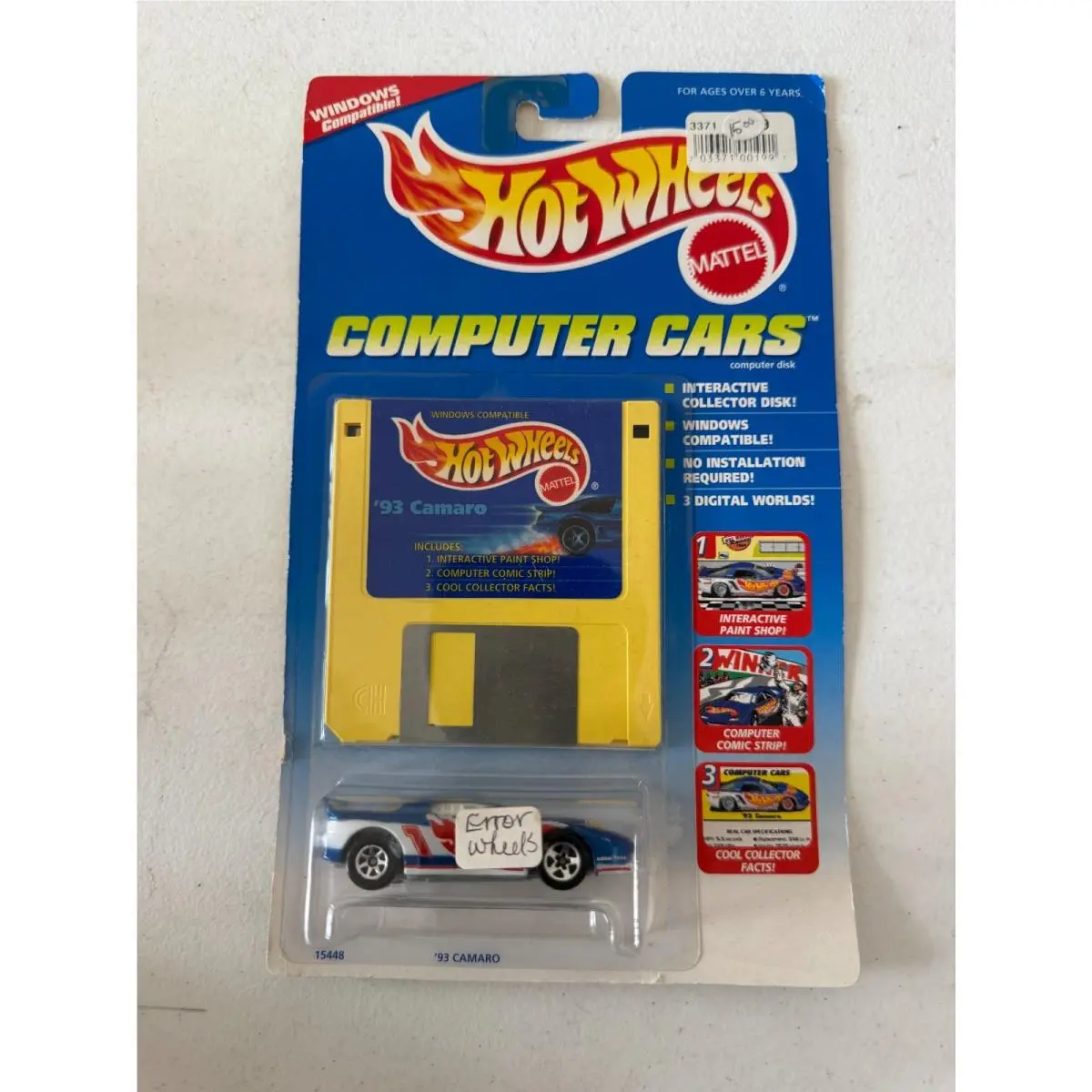 Vtg 1995 Hot Wheels Computer Cars 93 Camaro w/ Collector Disk Error Wheels CH6