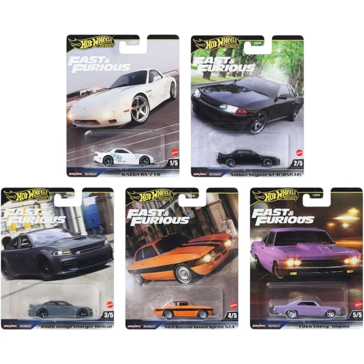 Hot Wheels Fast Furious Premium Die-cast Car Bundle of 5 HNW46-956K