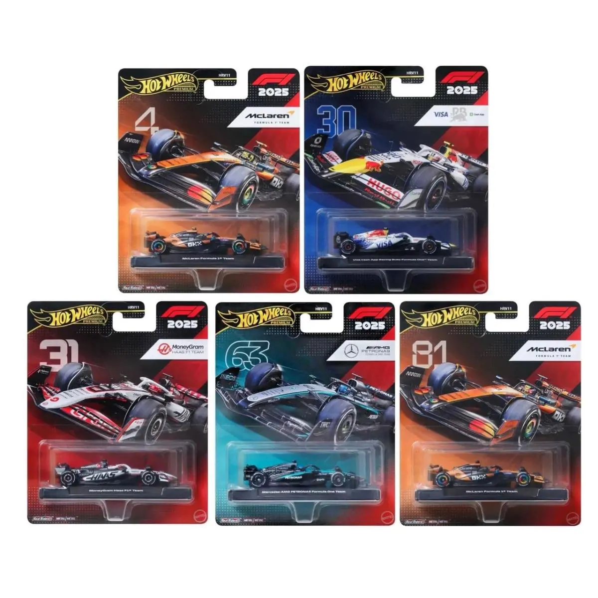 Hot Wheels Premium F1 2025 Die-cast Cars Bundle of 5 HRV11-956J