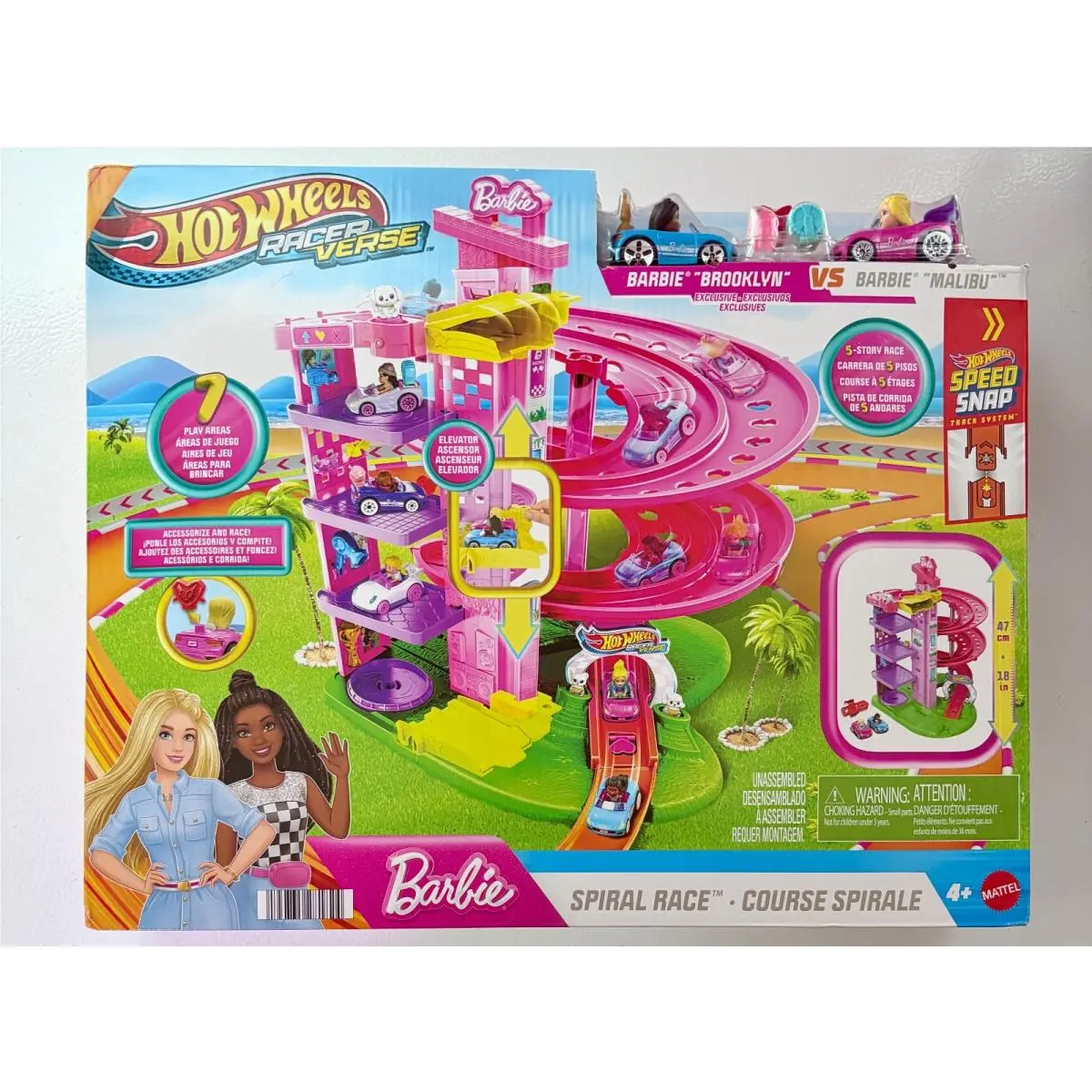 Hot Wheels Racer Verse Barbie Spiral Race Brooklyn vs Malibu JDD65 1:64 Scale