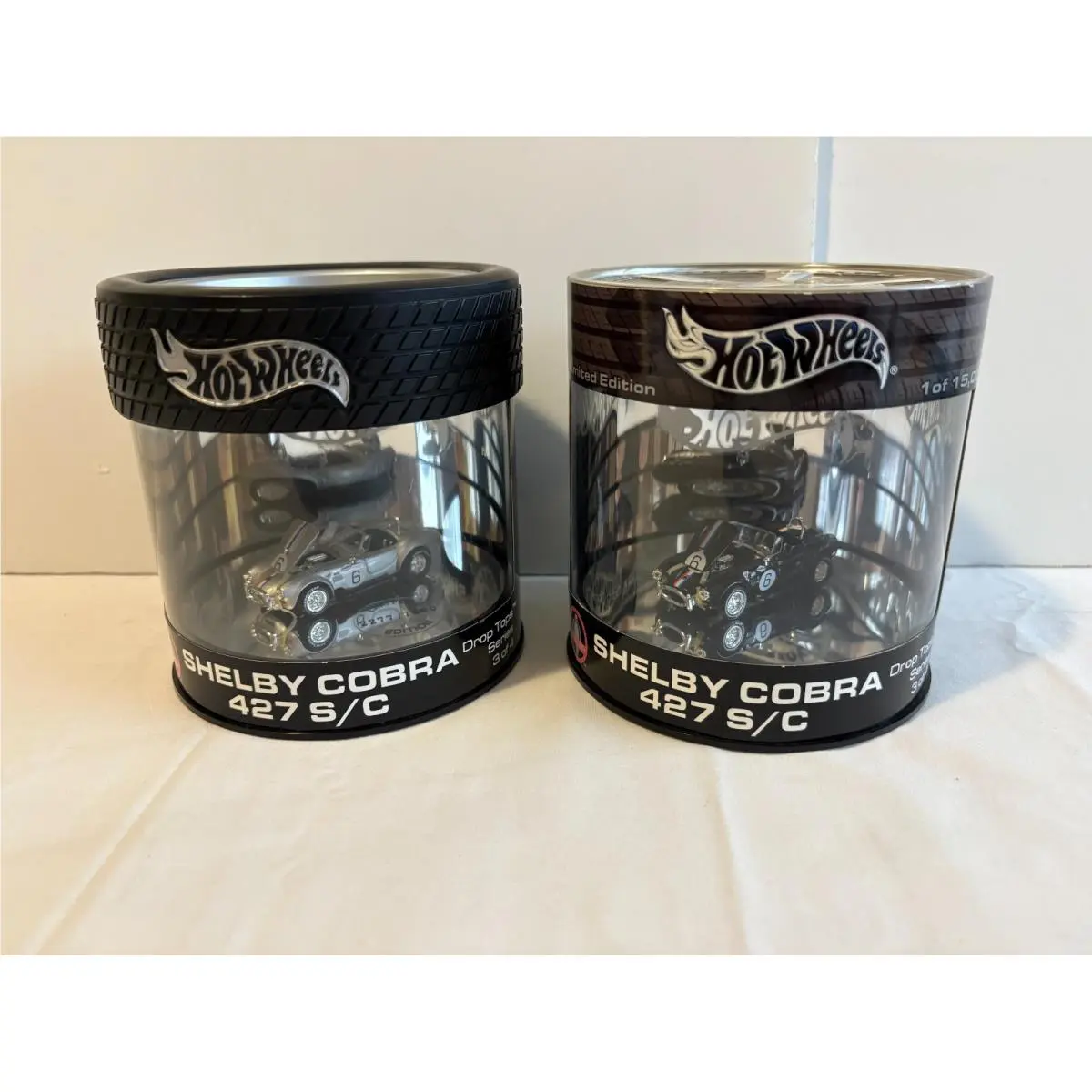 Hot Wheels Oil Can Shelby Cobra Silver 2277 / 7000 and Black Drop Tops Series