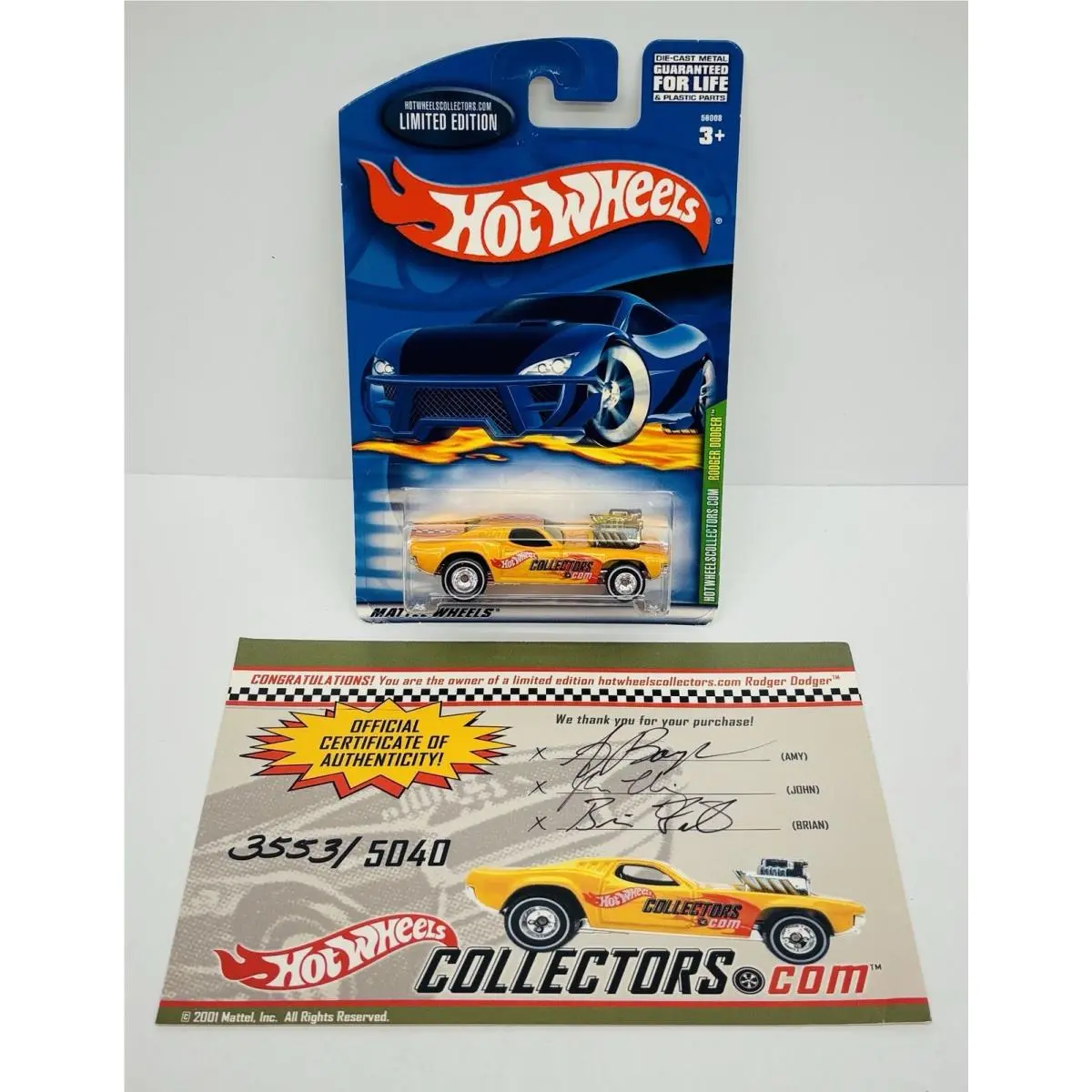 Hot Wheels Collectors Rodger Dodger Yellow Limited Edition w/ Coa Protector