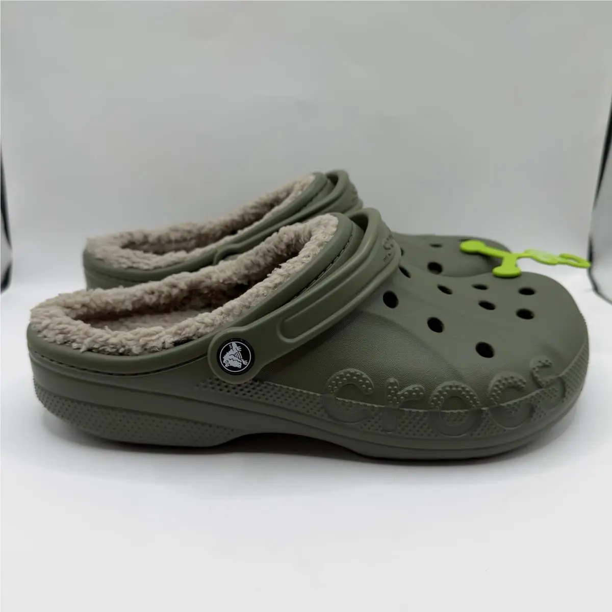 Crocs Adult Mens Baya Lined Fur Clogs Army Green Multi US Size 10
