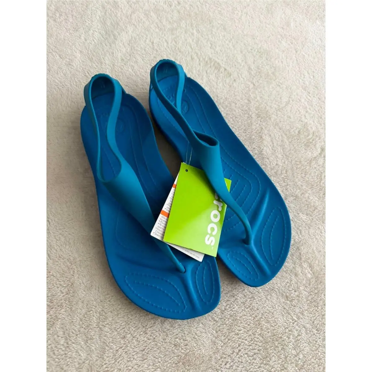 Womens Size 9 Blue Sexi Flip Sandals T-strap Flat Comfort Beach Shoes by Crocs