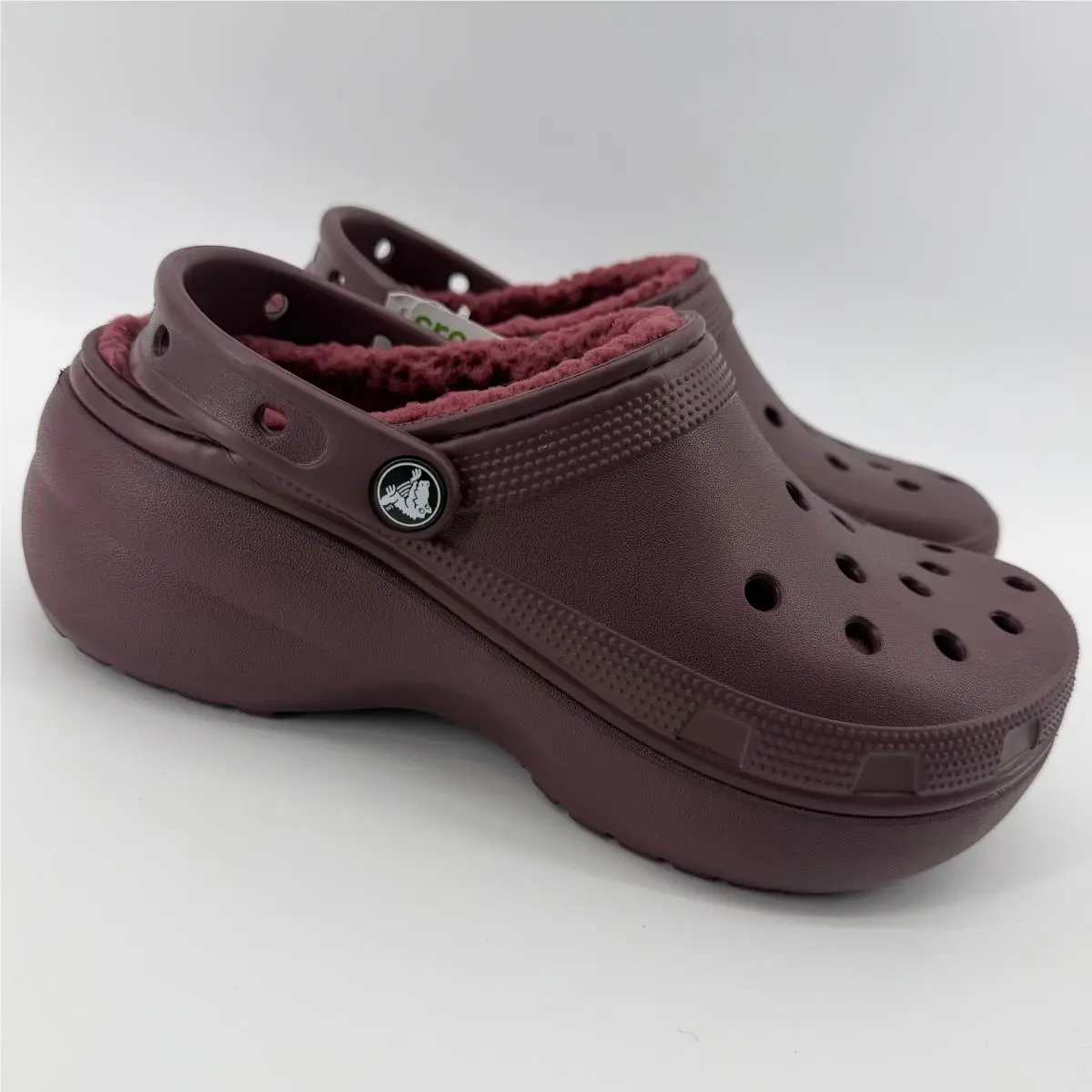 Crocs Classic Chunky Platform Sherpa Lined Clog Women Size 8 Burgundy 207938-6WD