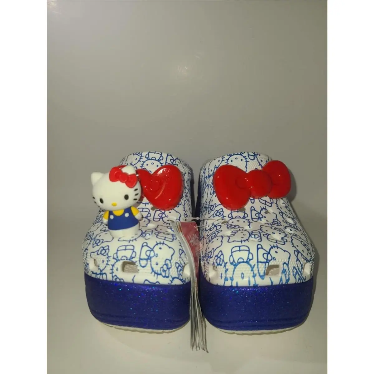 Hello Kitty Platform Crocs Super Cute Charms Rare Glittery Red Bows Size 7