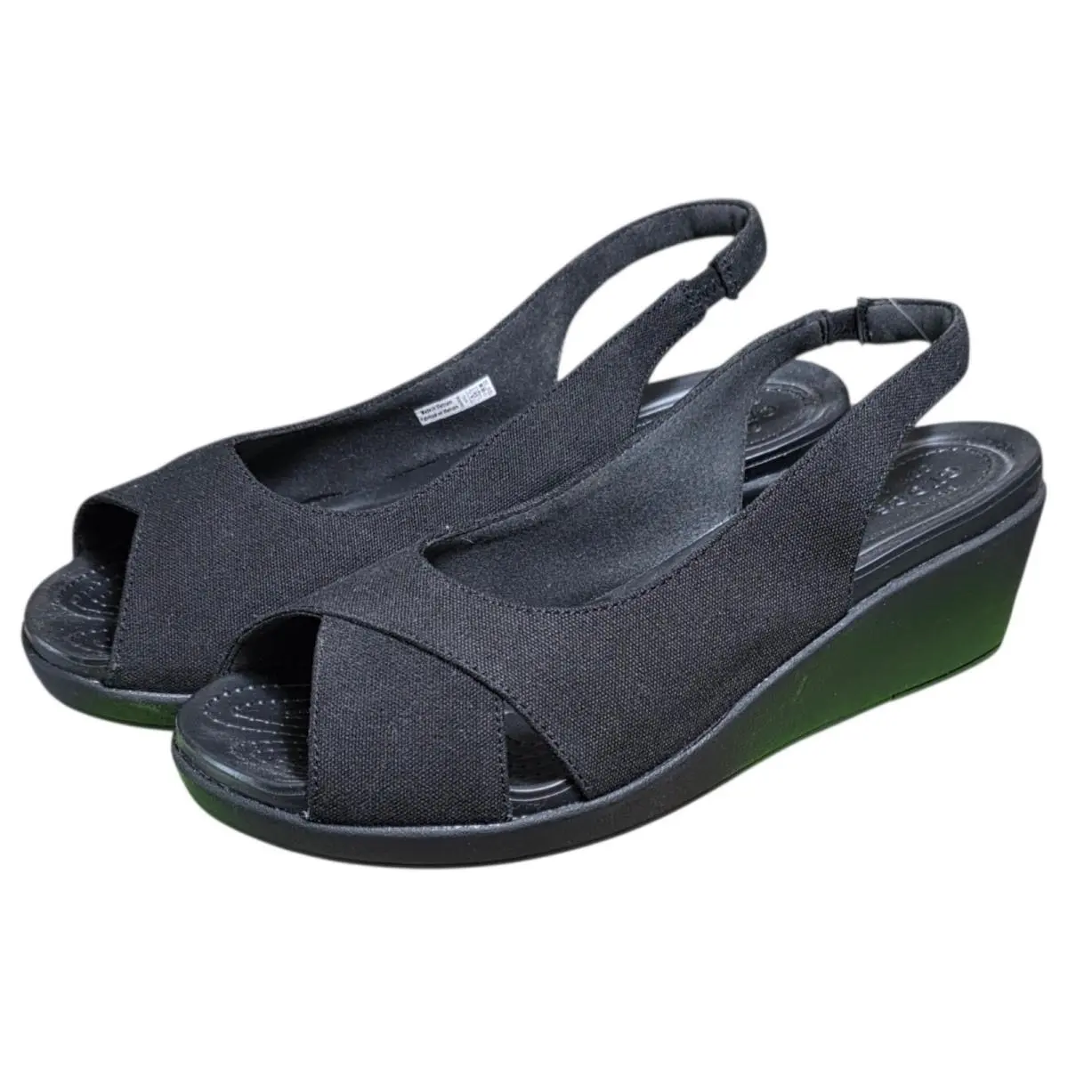 Crocs Leigh Ann Slingback Wedge Sandals Womens 10 Black Peep Toe Comfort