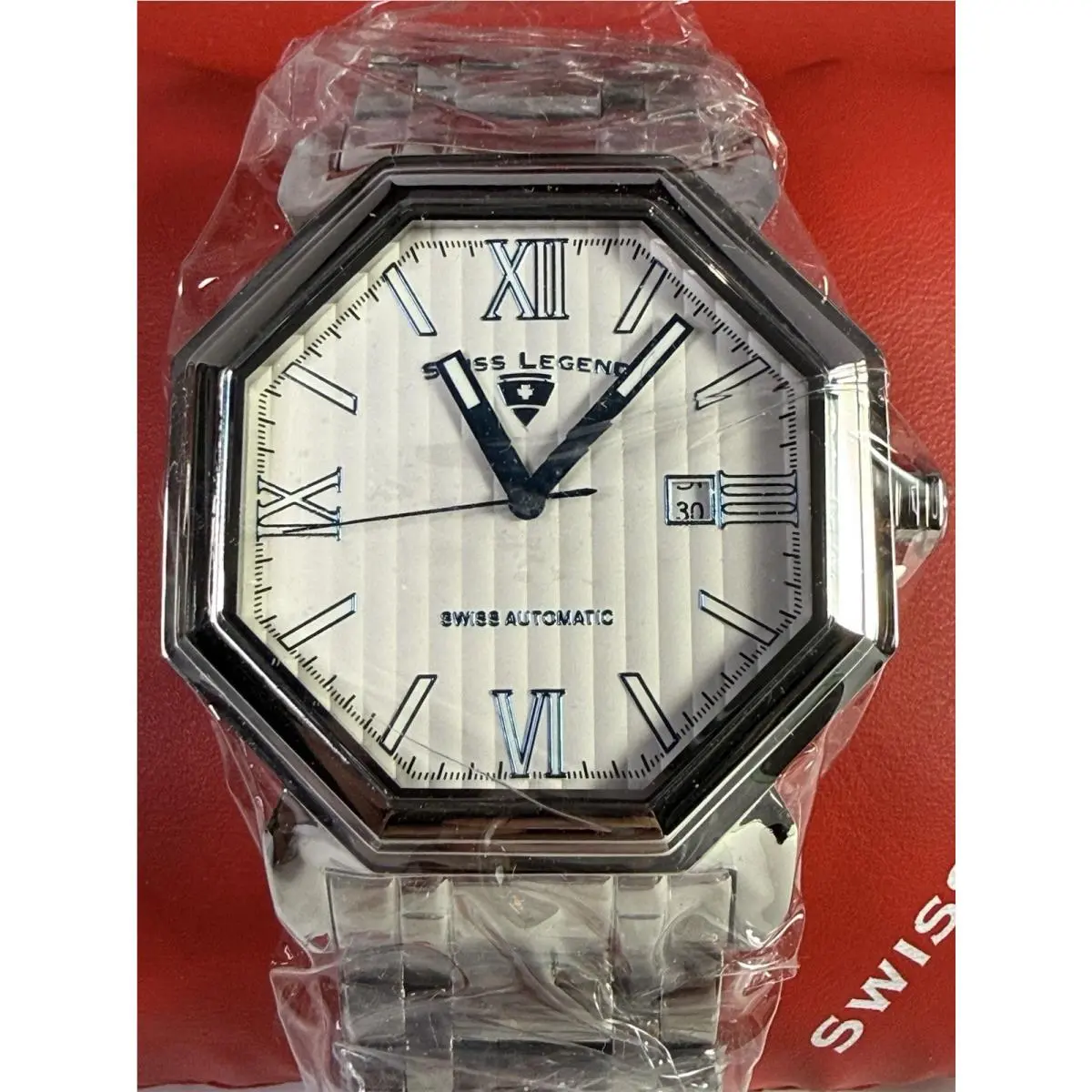 Nos Swiss Legend Octagon Swiss Automatic Watch White Dial + Box Papers