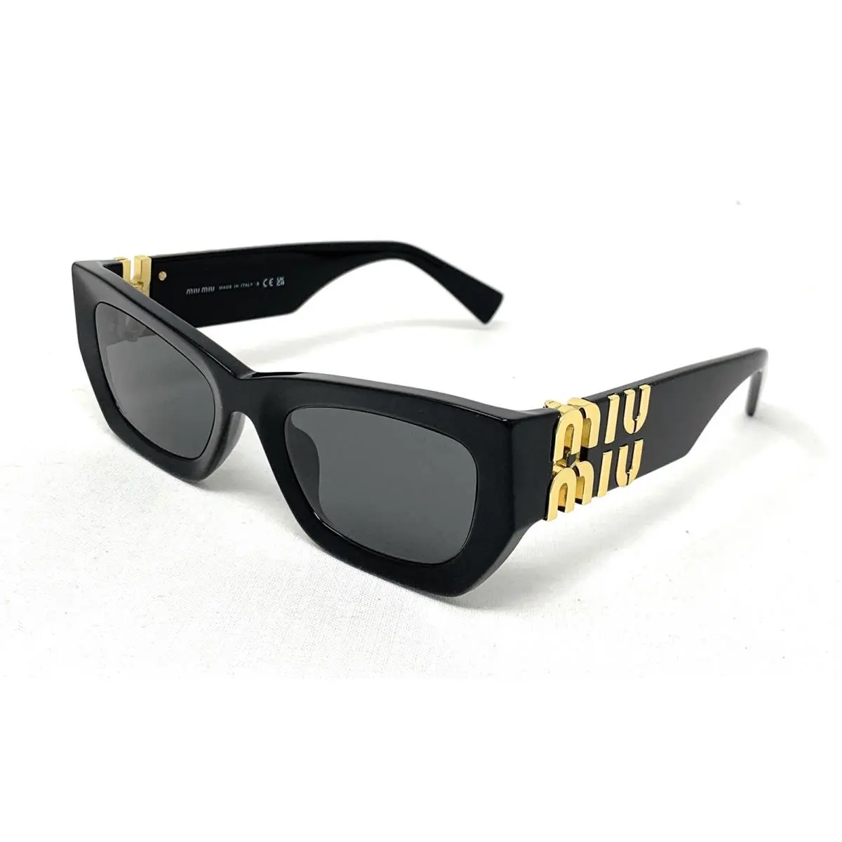Miu Miu 09WS 1AB5S0 Women`s Black Rectangle Sunglasses Dark Gray 53mm