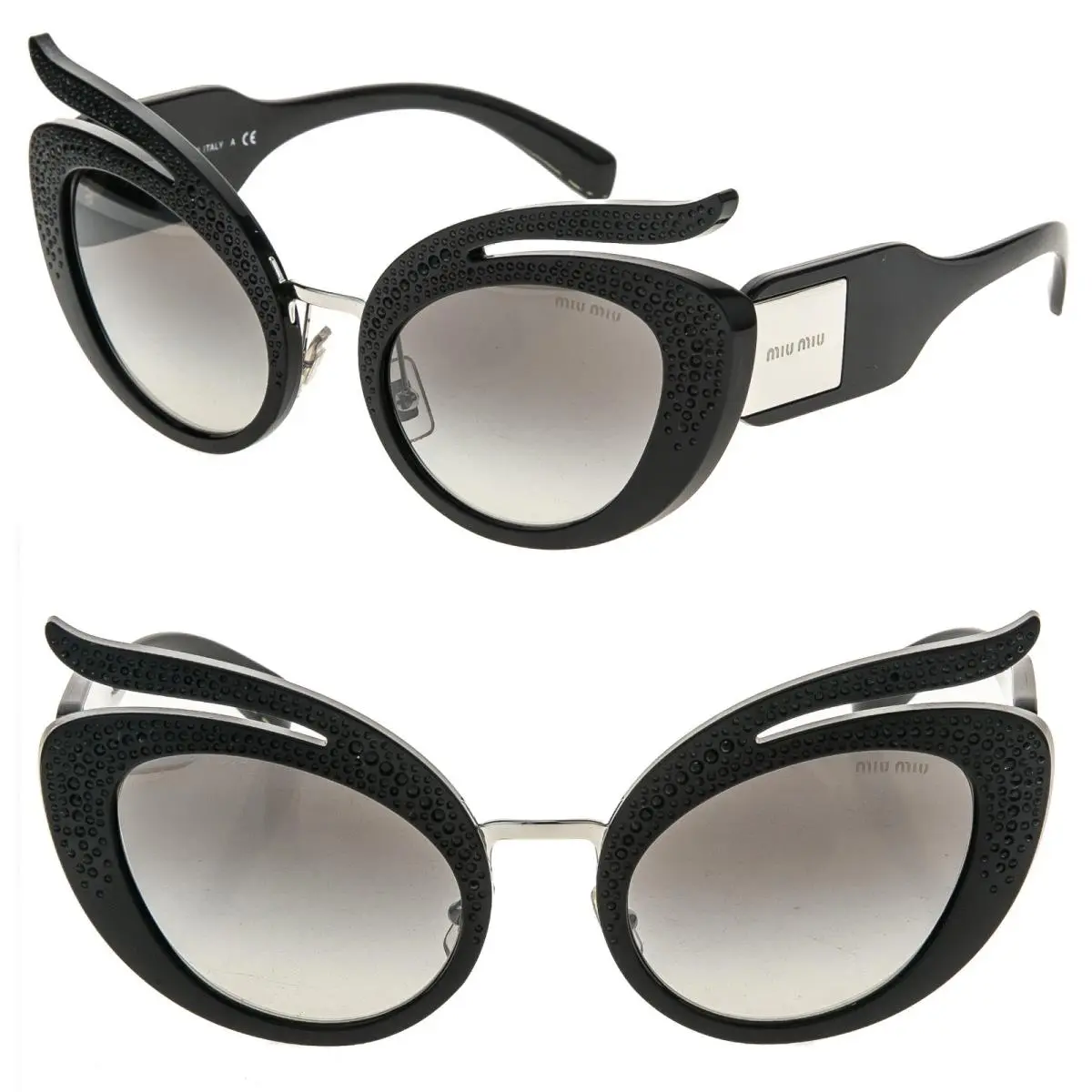Miu Miu MU04TS LA Folie 04T Black Crystal Strass Dragonfly Designer Sunglasses