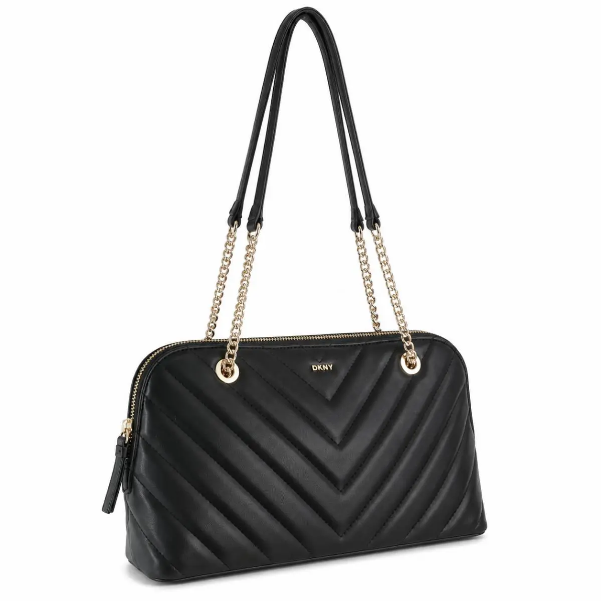 Dkny Quilted Black Shoulder Bag Gold Chain Leather
