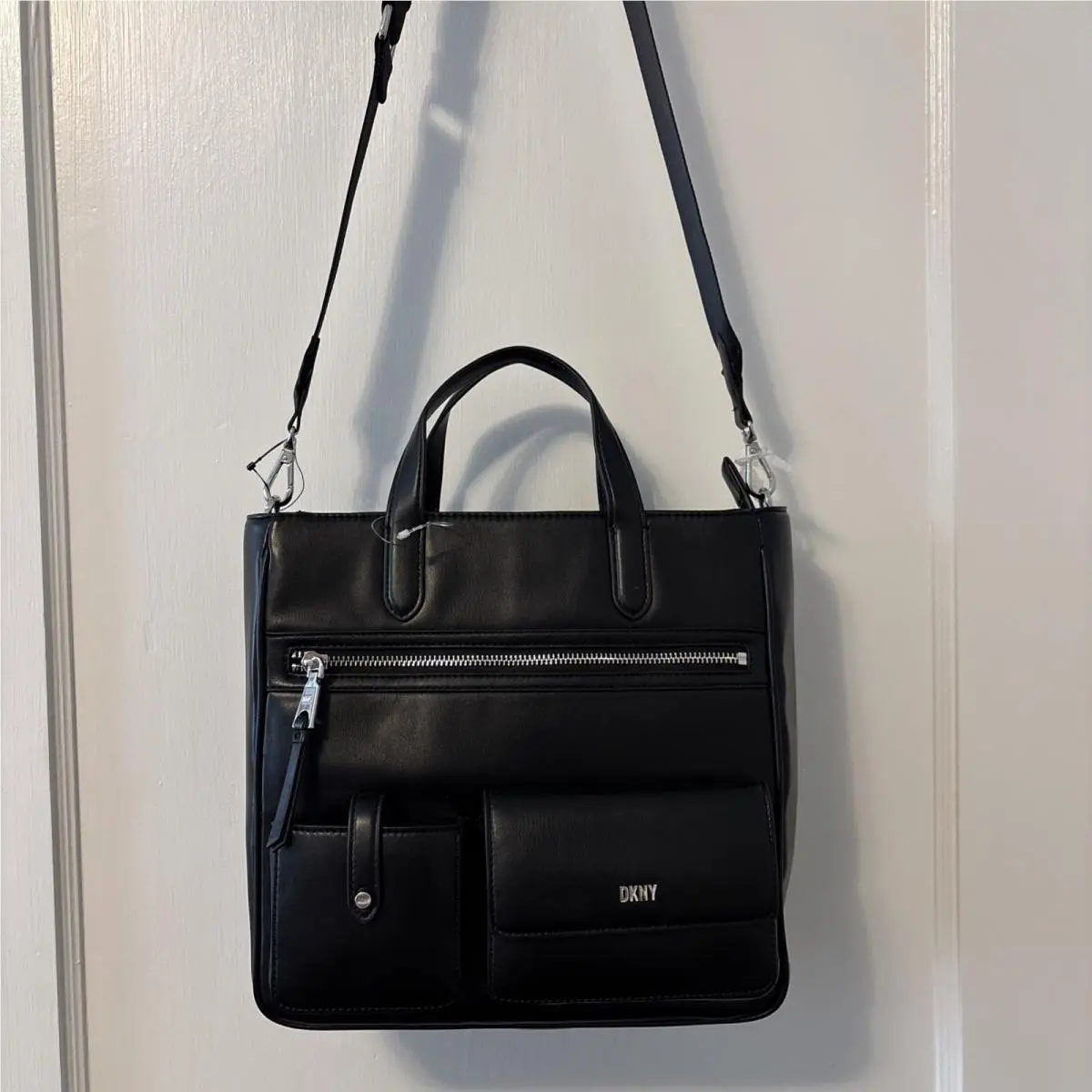 Dkny Zyon Tote Convertible Crossbody Black/silvertone Hardware Organization