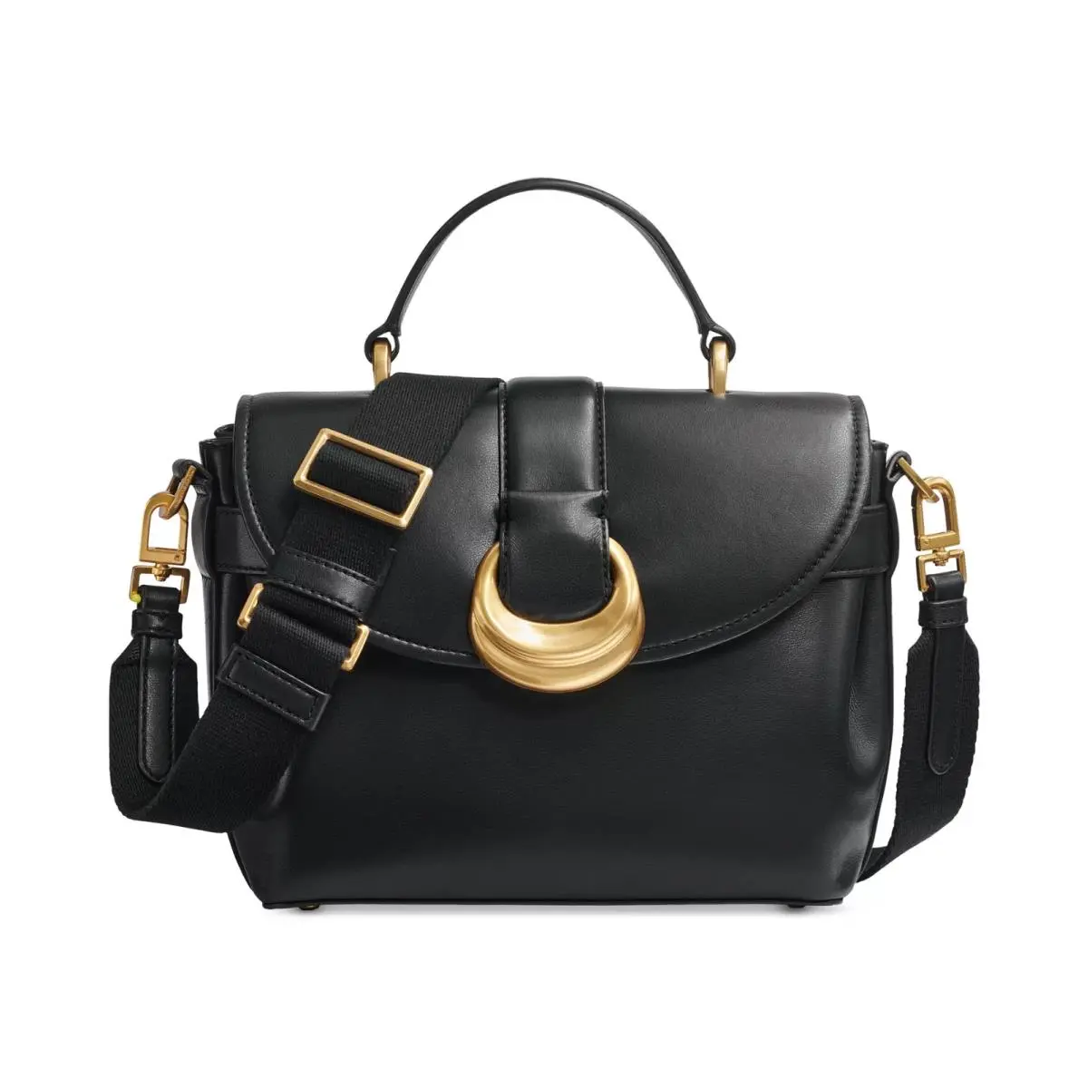 Donna Karan York Valley Stream Small Crossbody Leather Satchel Black Gold