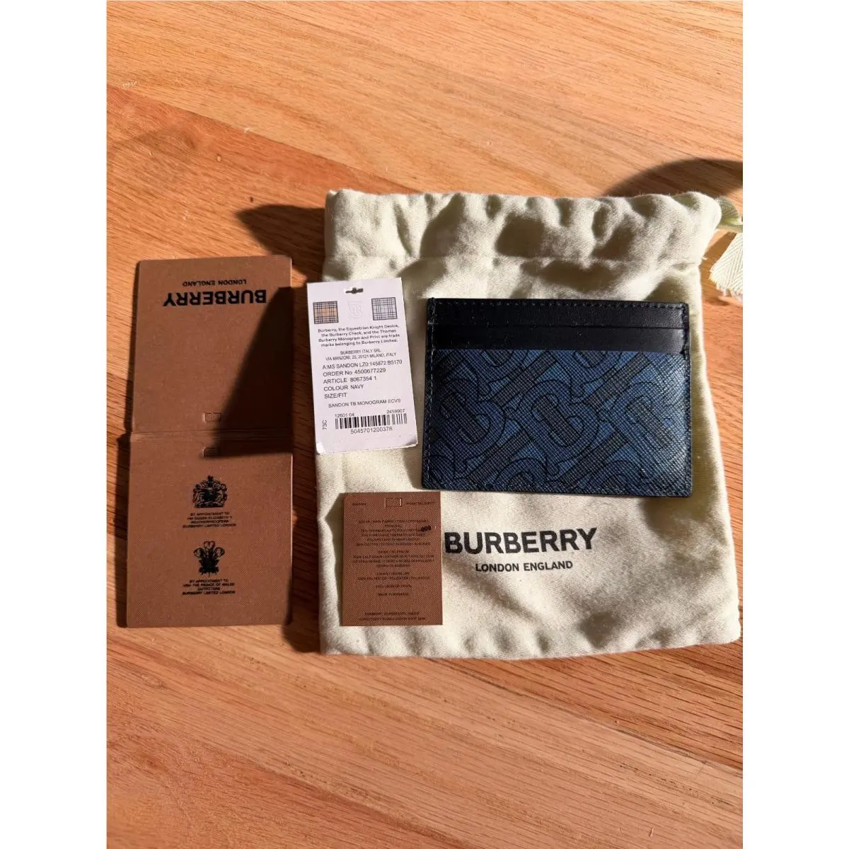 Sandon TB Monogram Card Holder Navy Dust Bag by Burberry