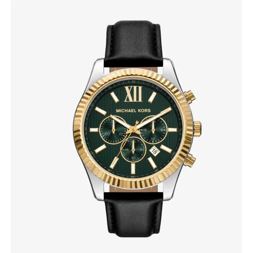 Michael Kors Lexington 45mm Green Dial Leather Strap Men`s Watch MK9287