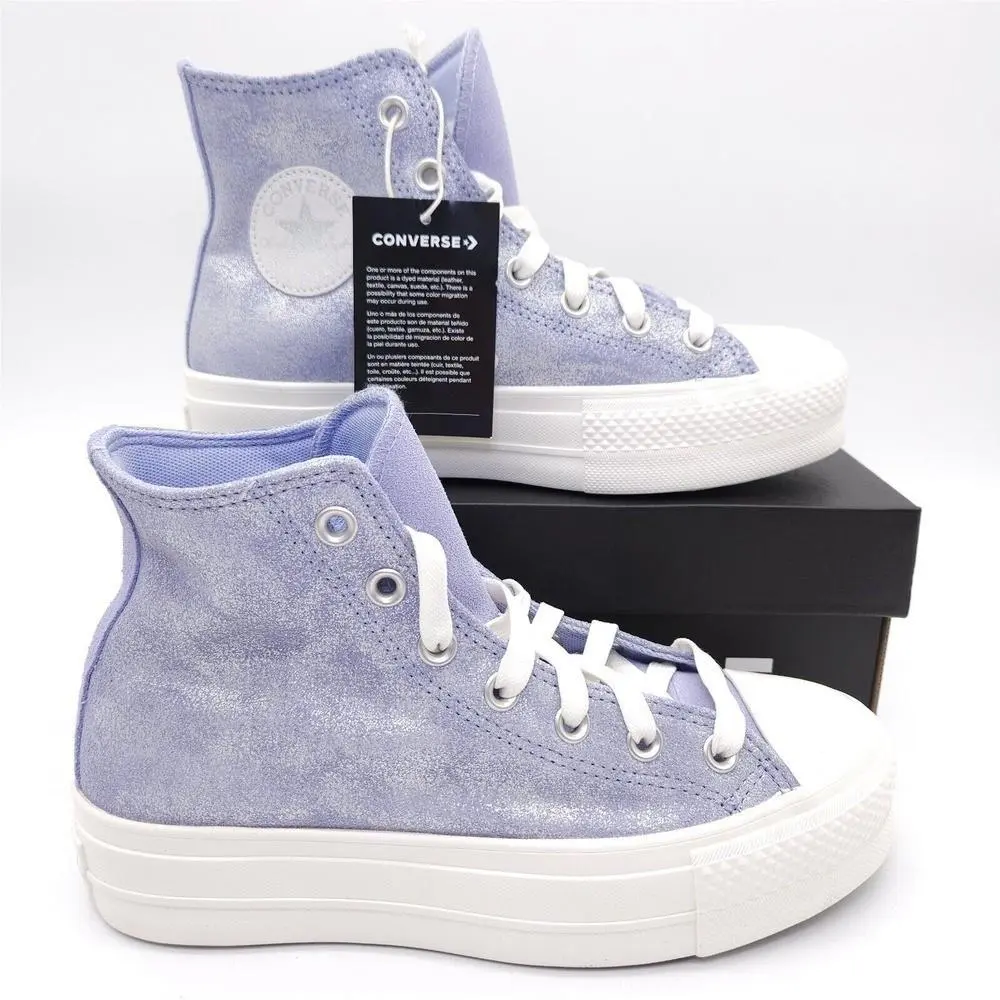 Converse Chuck Taylor Womens 7 All Star Lift Hi Platform Suede Shimmer Shoe Lilac Sneaker