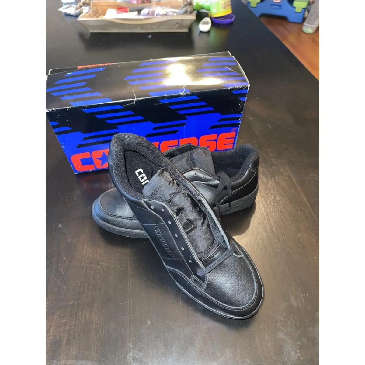 Nos 1980s 90s Vintage Converse Slam SE Black Leather OX Tennis Shoes 9.5US