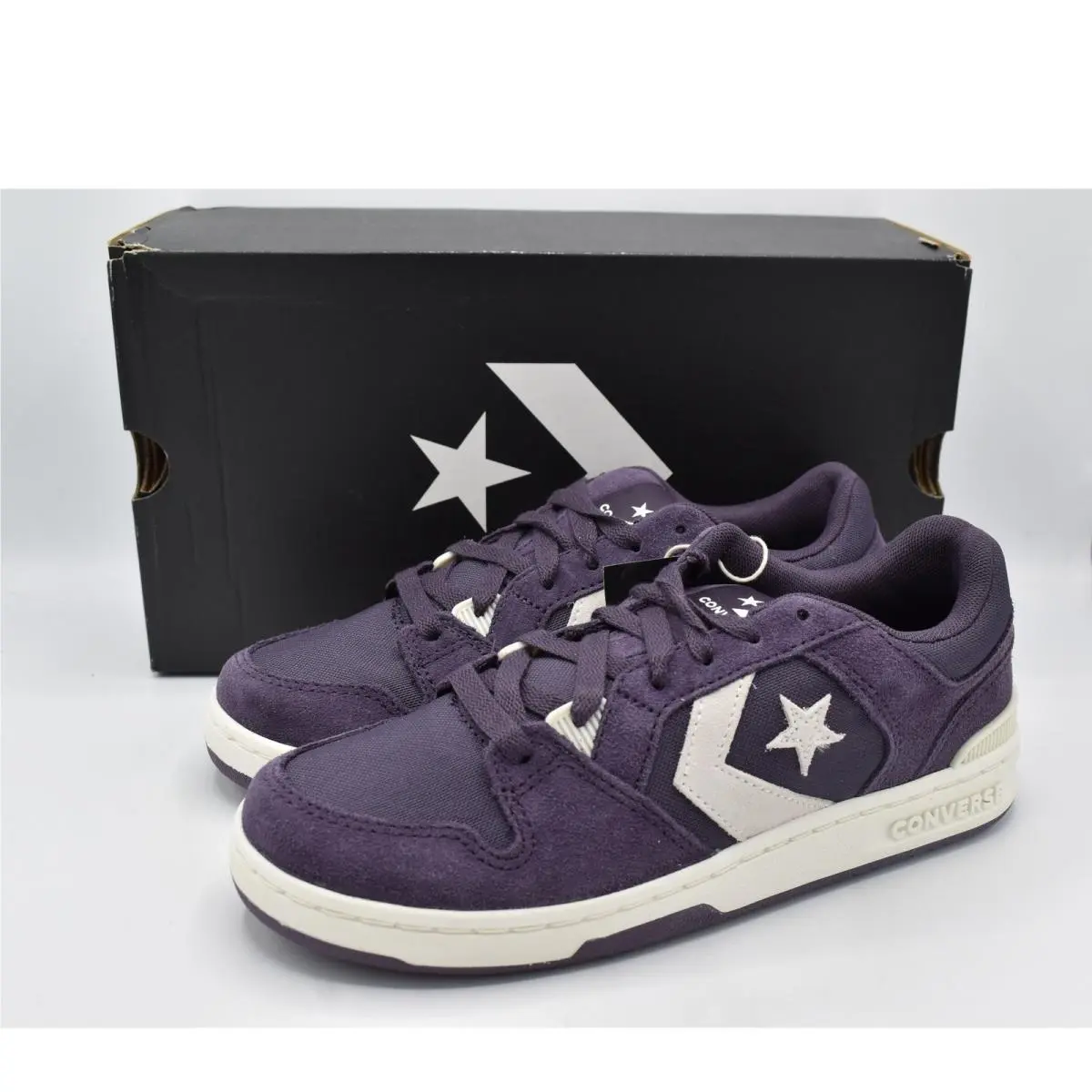 Converse Women Size 8 CL98 OX Suede Low Top Purple White Skate Shoe Sneakers Y2K