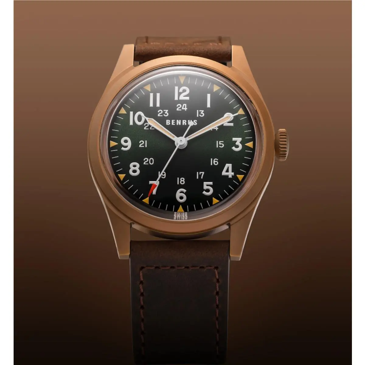 Benrus Dtu UB Swiss Automatic 38mm Bronze Pvd Field Watch DTU-BR-G-038-03