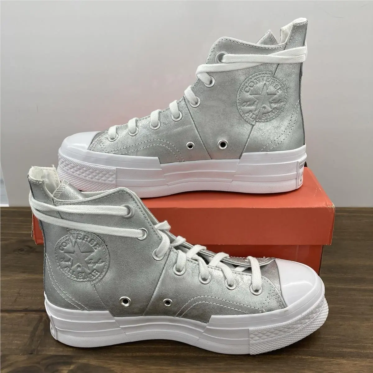 Converse Chuck 70 Plus Metallic Chrome Silver High Top A12501C Women Sz 8