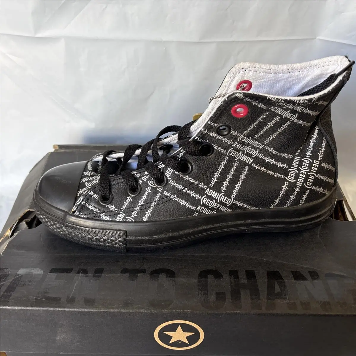 Vintage Converse Special Edition Red Hi Leather 100688 Black/ Silver Men 4 Women