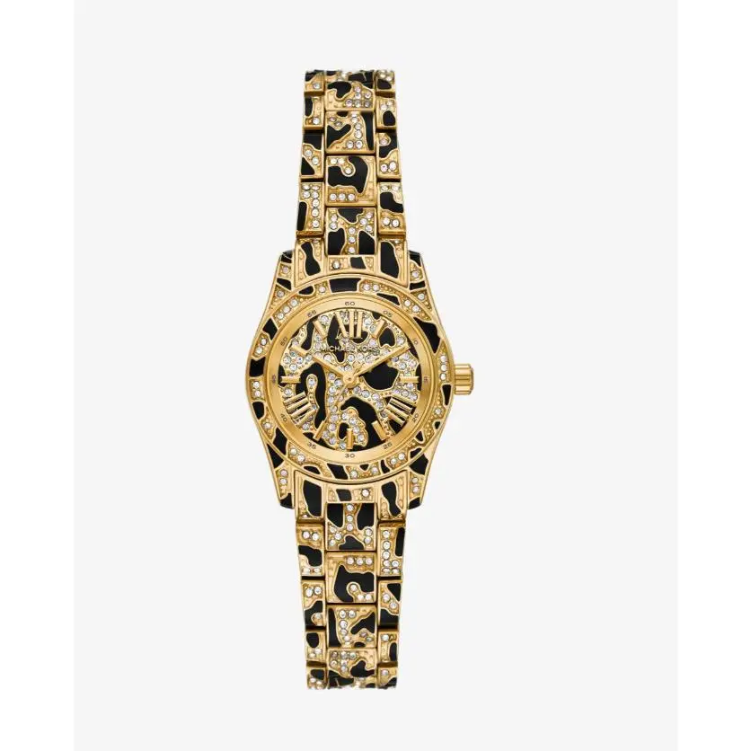 Michael Kors Lexington Black/gold Animal Print 26mm Women`s Watch MK7639