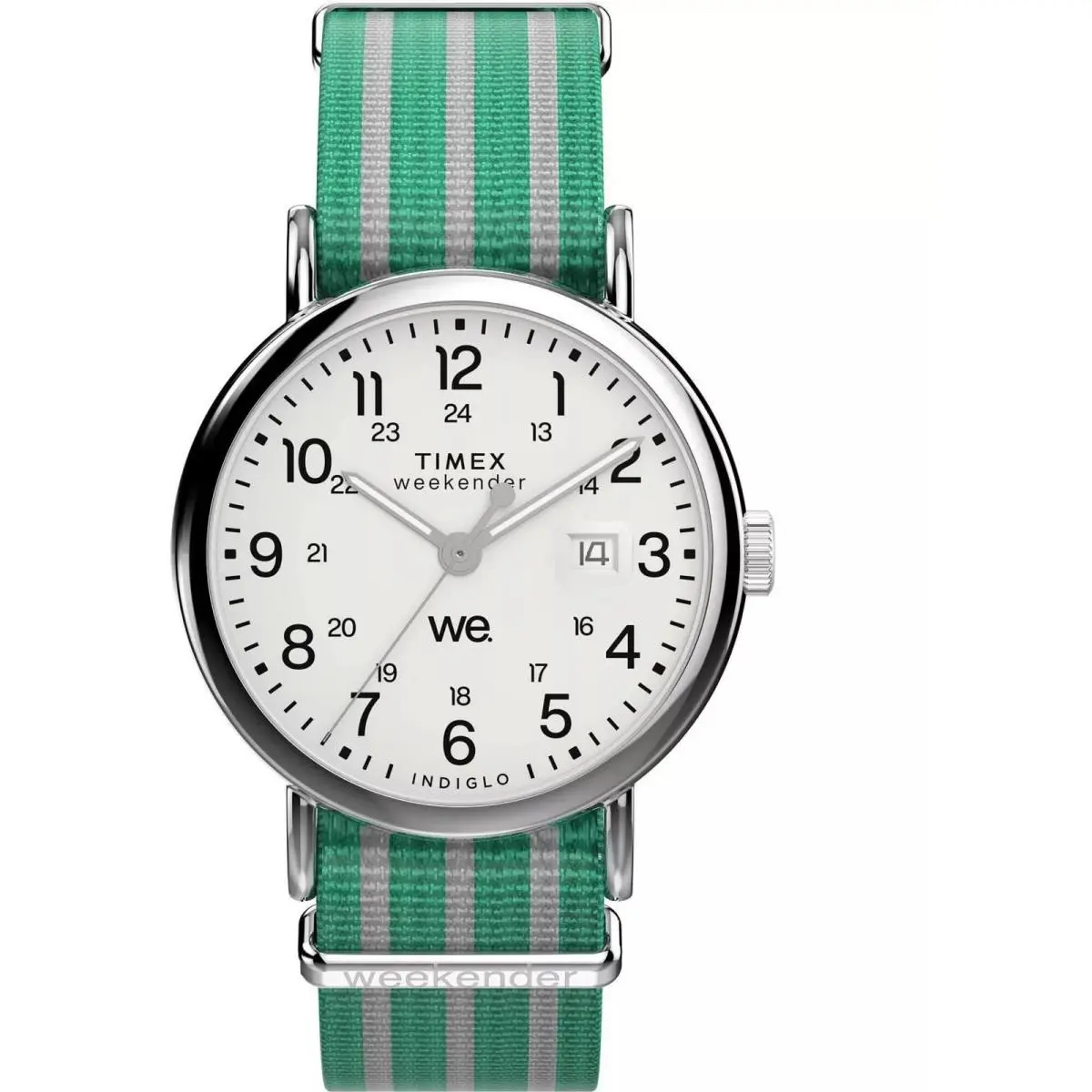 Timex Weekender TW2Y08800VQ Men`s 40mm Quartz White Dial Green Fabric Watch