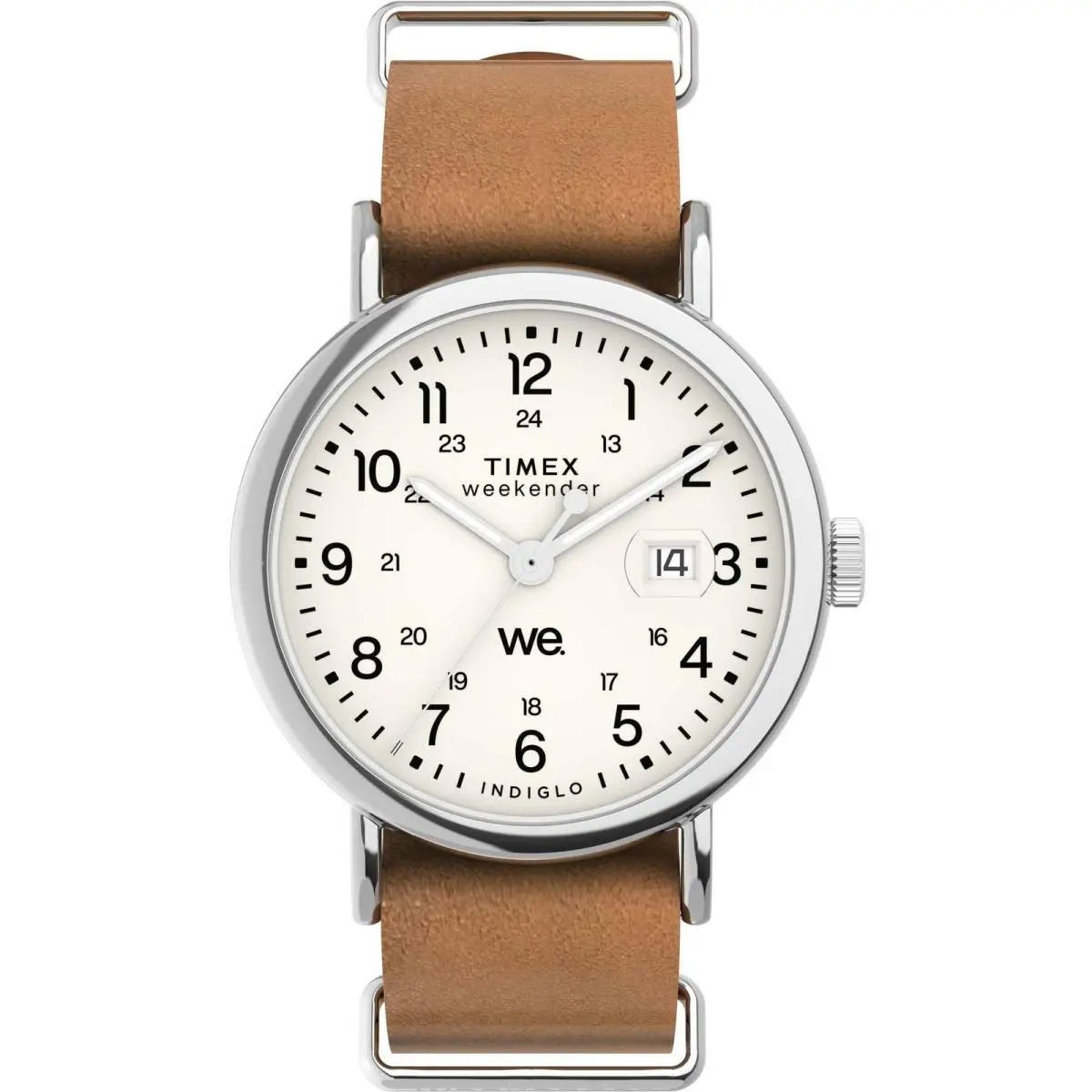 Timex TW2W86900VQ Weekender 40mm White Dial Brown Leather Strap Watch